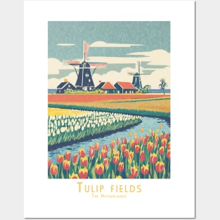 Dutch Tulip Fields Retro Vintage Poster Posters and Art